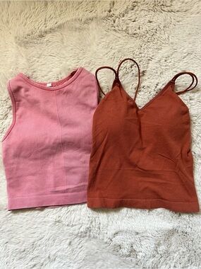 Target Pink Ribbed Crop Tank & Rust Spaghetti Strap Cami - Women Tops